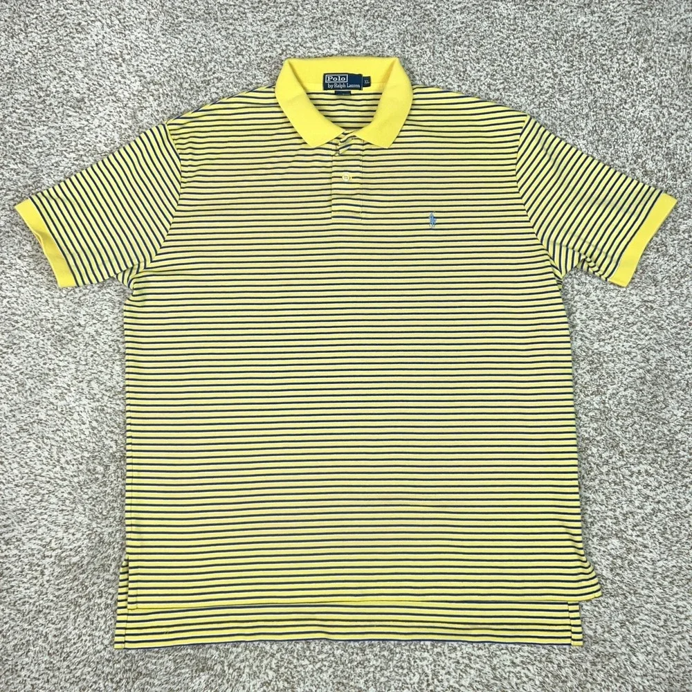 Polo Ralph Lauren Polo Shirt Men XL Yellow Stripe Cotton Pony Logo Casual Preppy